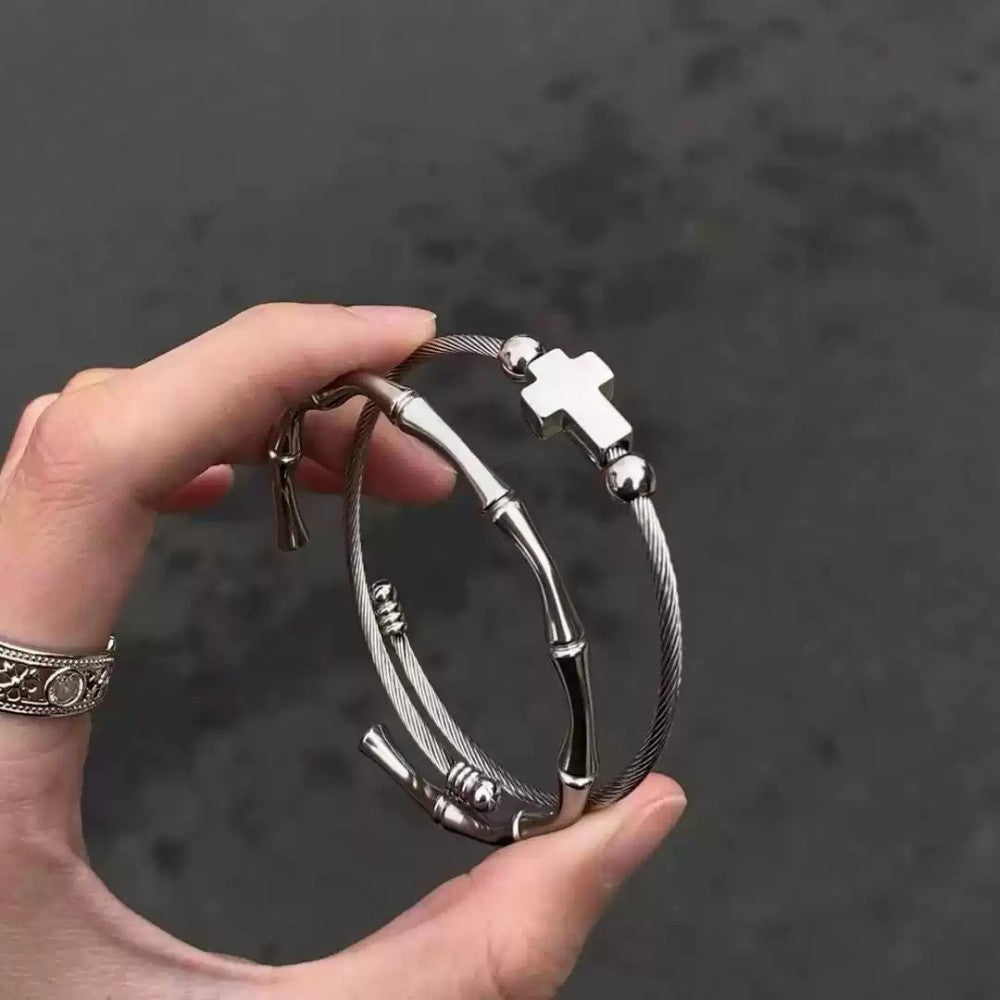 Titanium Steel Cross Bamboo Bracelet