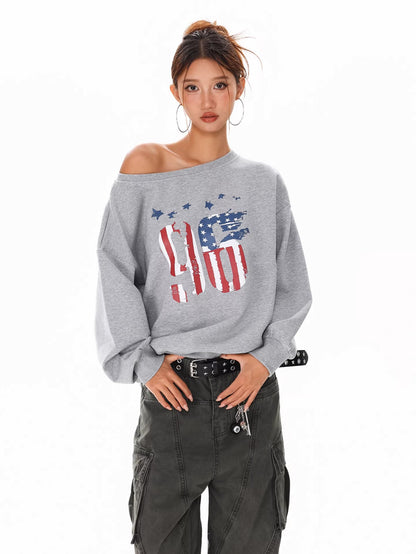 Off Shoulder Graphic Sweatshirt