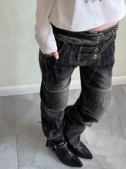 Retro Distressed Punk Denim Jeans