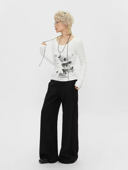 U-Neck Slim Long Sleeve Top