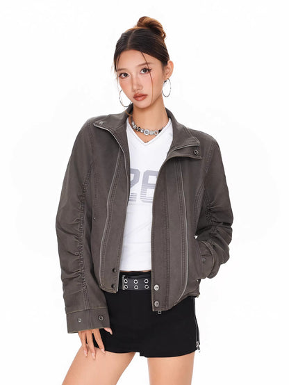 Stand Collar Moto Style Jacket