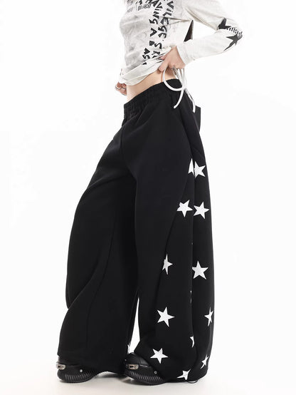 Retro Star Print Wide Sweatpants