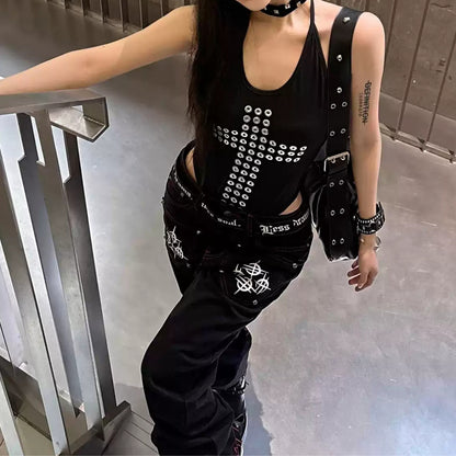 "Divine Rebellion" Cross Grommet Halter Top