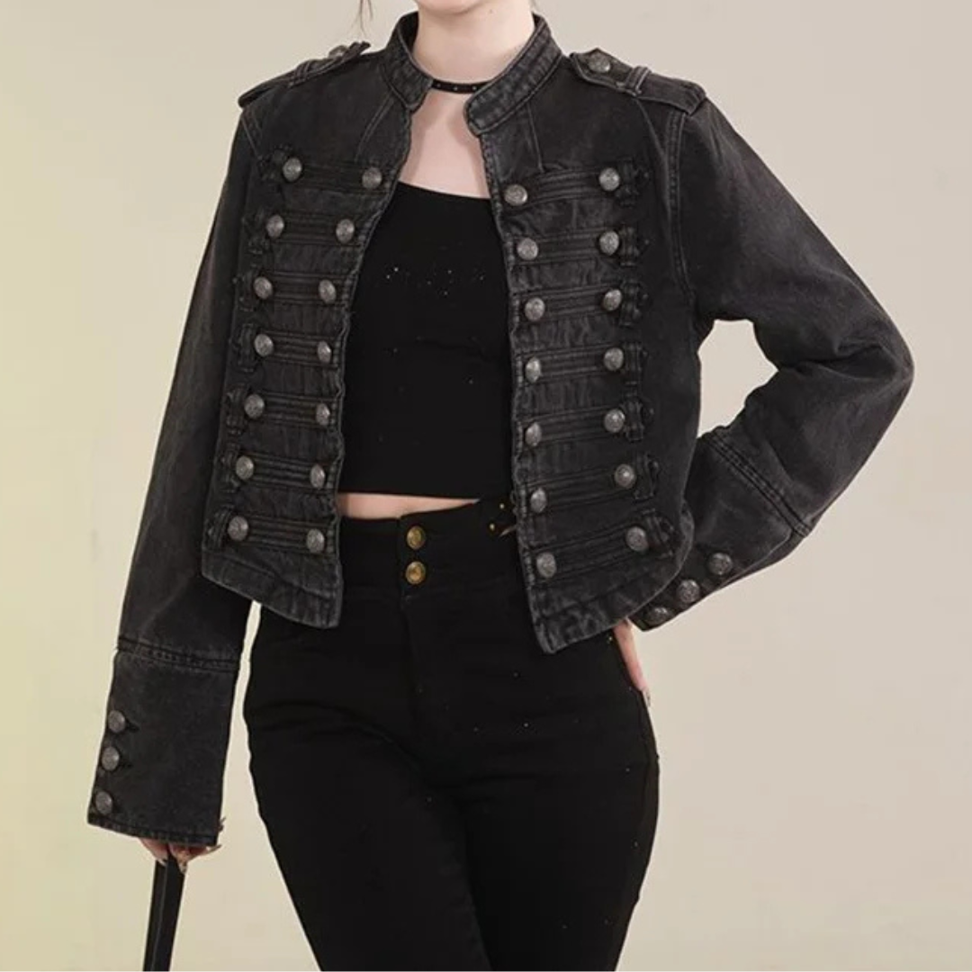 Vintage Band-Inspired Cropped Denim Jacket