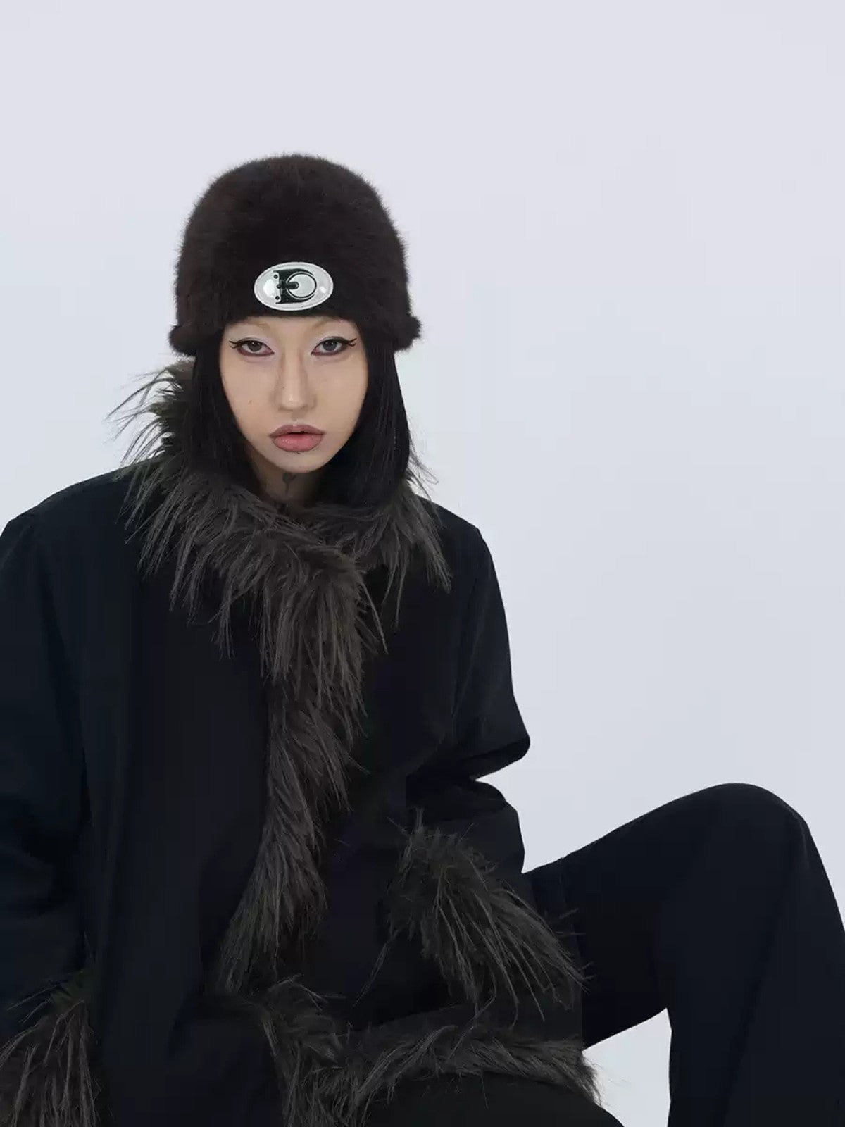 Black Faux Fur Trim Cotton Coat