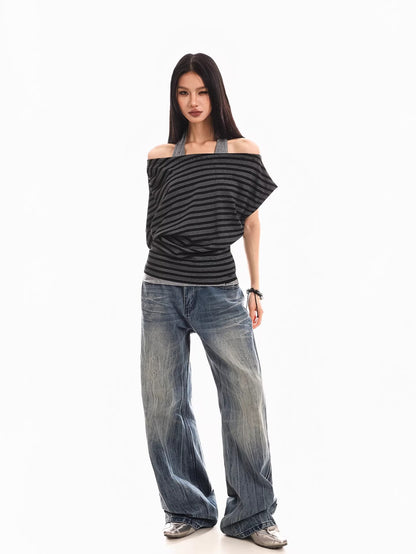Striped Off Shoulder Halter Top