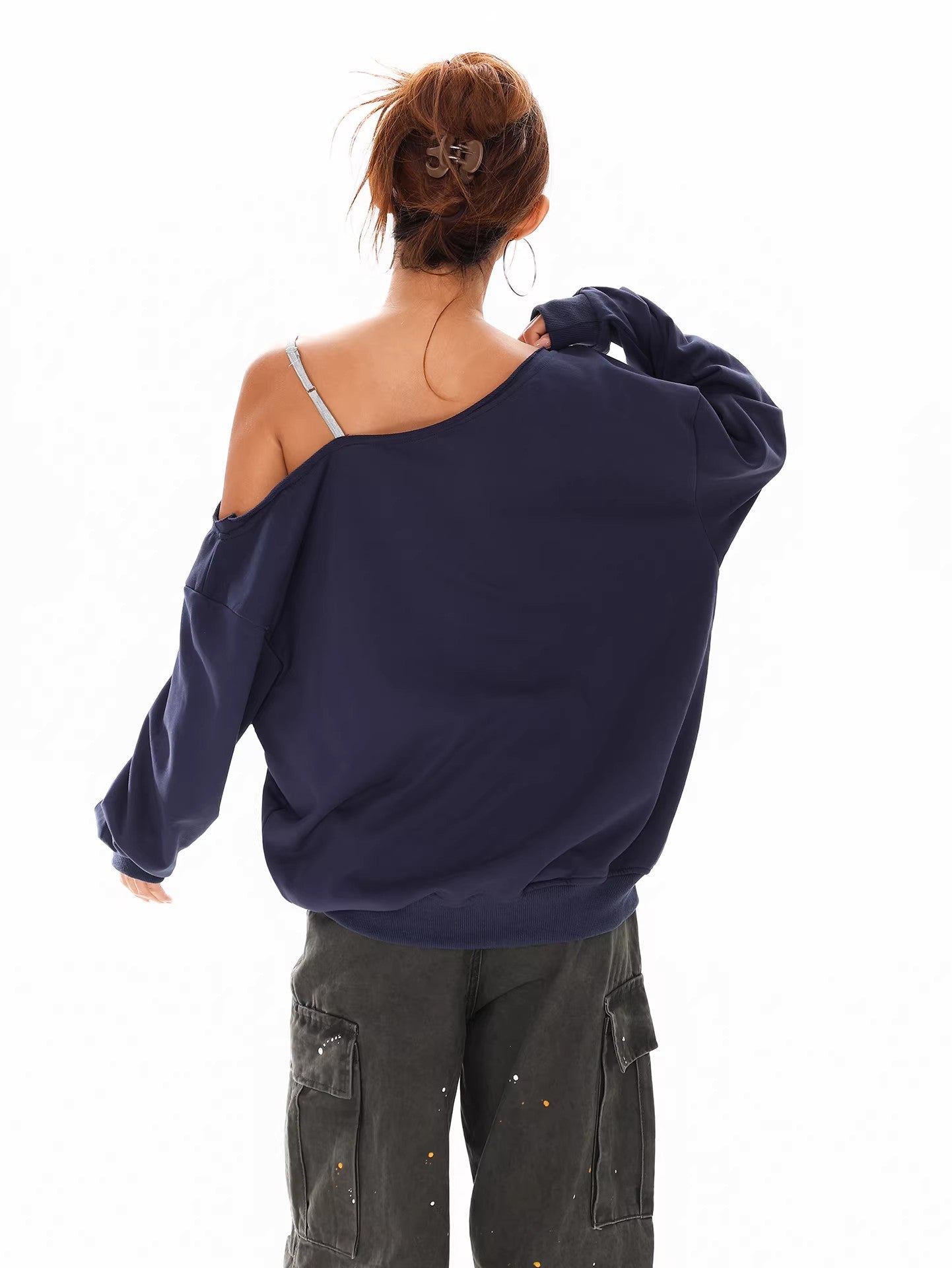Off Shoulder Letter Print Sweatshirt