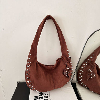 Studded Suede Shoulder Bag