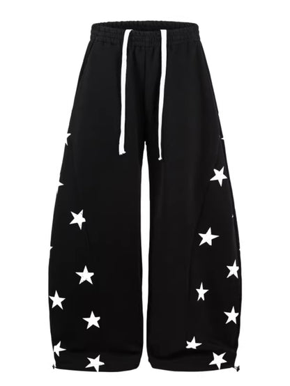 Retro Star Print Wide Sweatpants