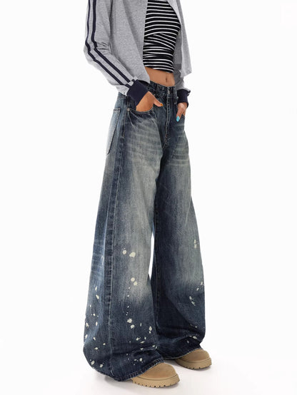 Retro Paint Splatter Wide Jeans