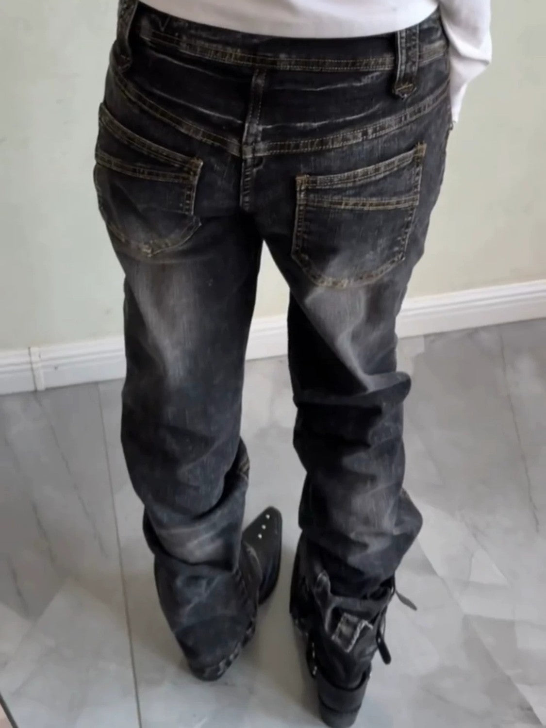Retro Distressed Punk Denim Jeans