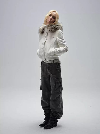 White Hooded Short Slim Puffer Coat