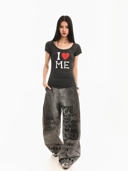 Retro Heart Print Slim Tee