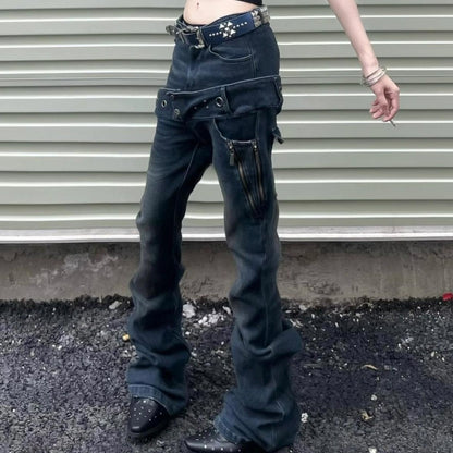 Layered Waist Grommet Flare Jeans