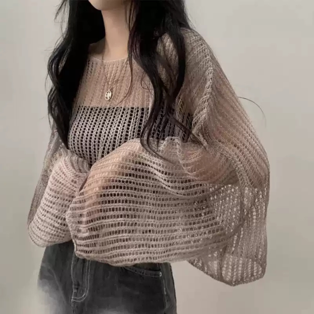Sheer Mesh Knit Long Sleeve Top