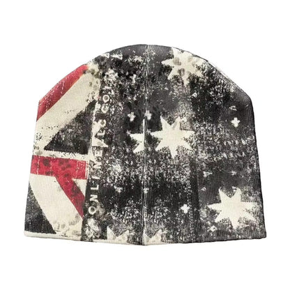 Distressed Flag Print Knit Beanie