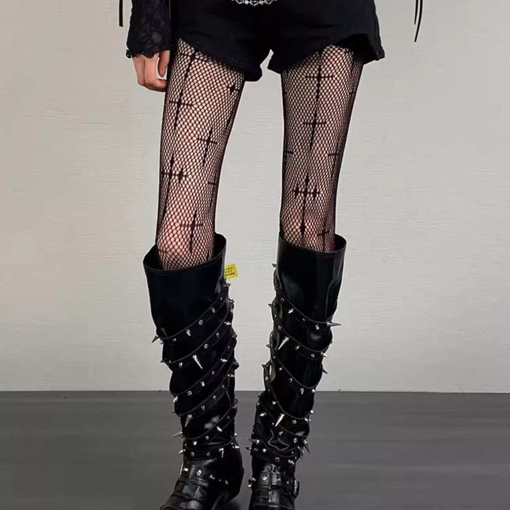 Y2K Punk Cross Fishnet Stockings
