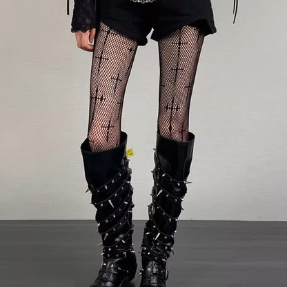 Y2K Punk Cross Fishnet Stockings