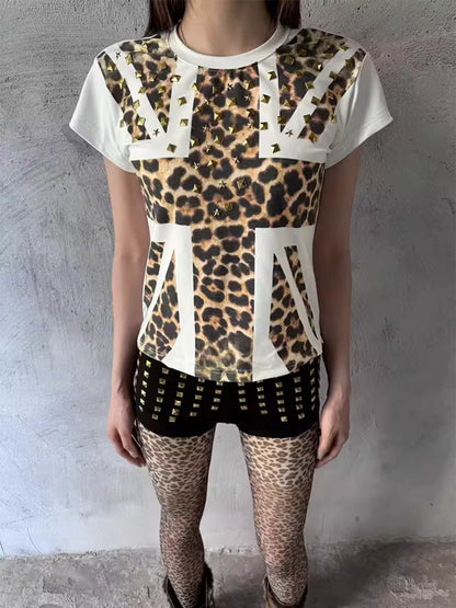 Leopard Flag Rivet Graphic T-Shirt
