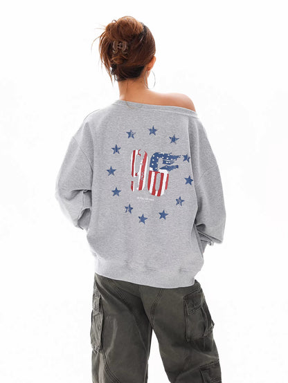 Off Shoulder Graphic Sweatshirt