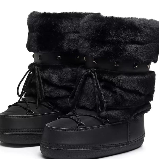 Plush Studded Platform Boots