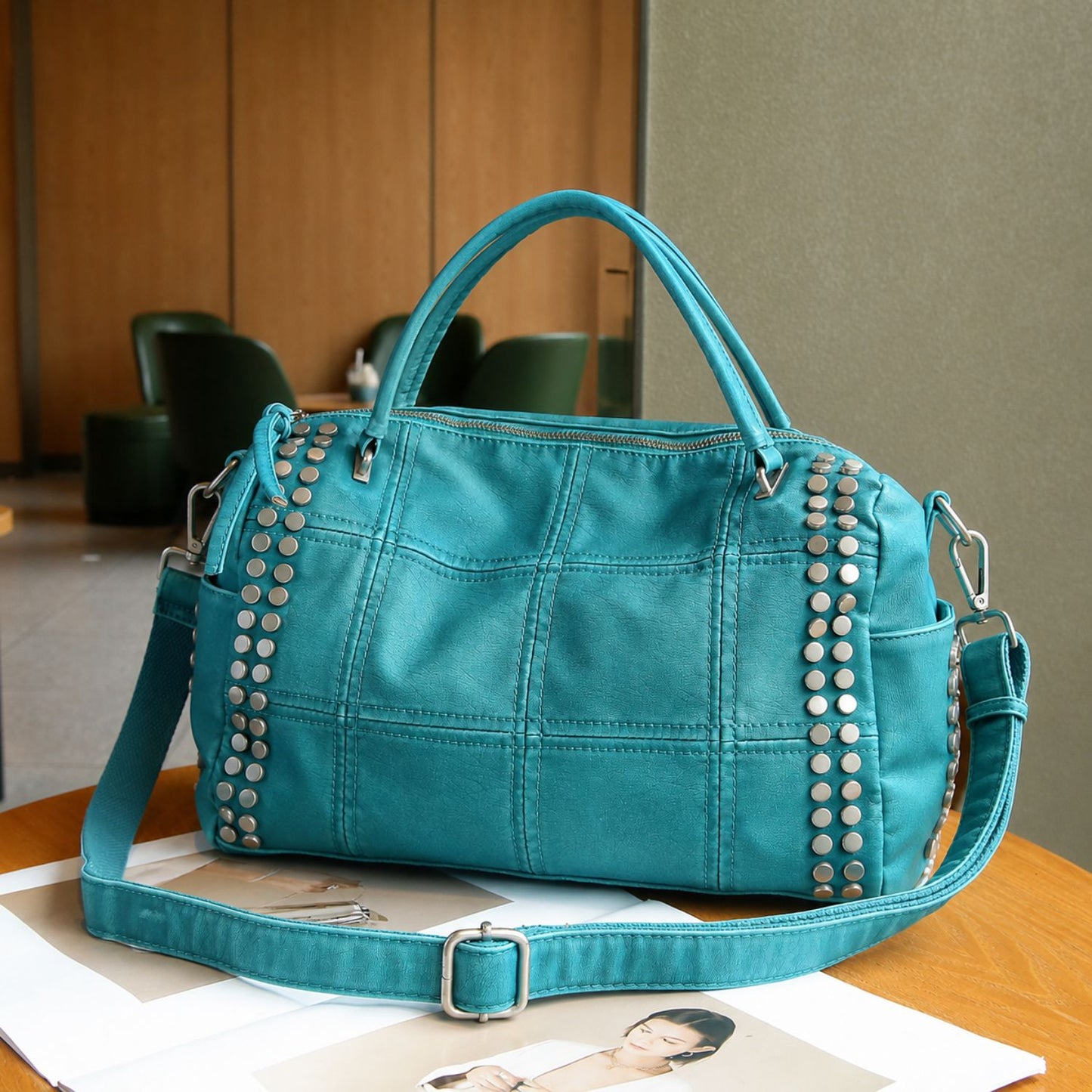 Studded Leather Duffel Bag