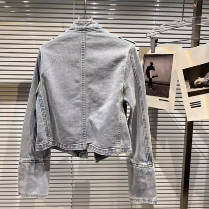 Vintage Band-Inspired Cropped Denim Jacket