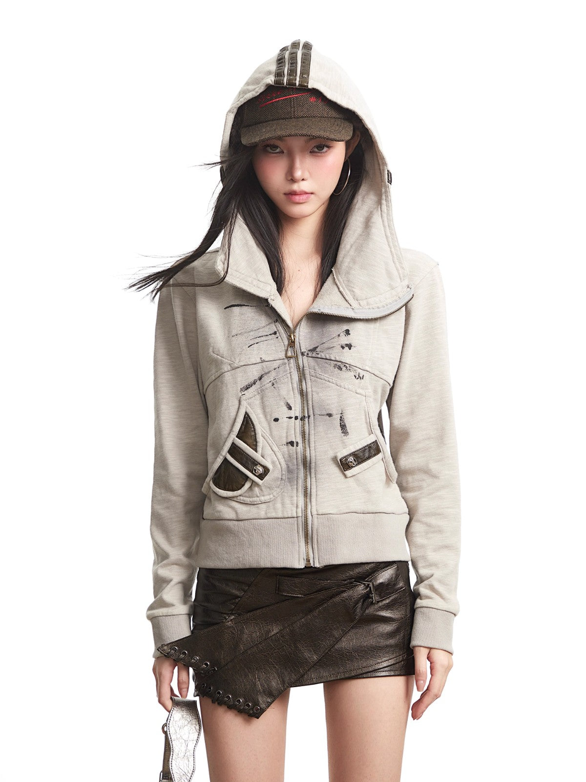 Retro Hooded Zipper Short Jacket