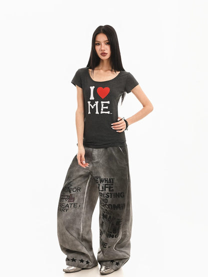 Retro Heart Print Slim Tee