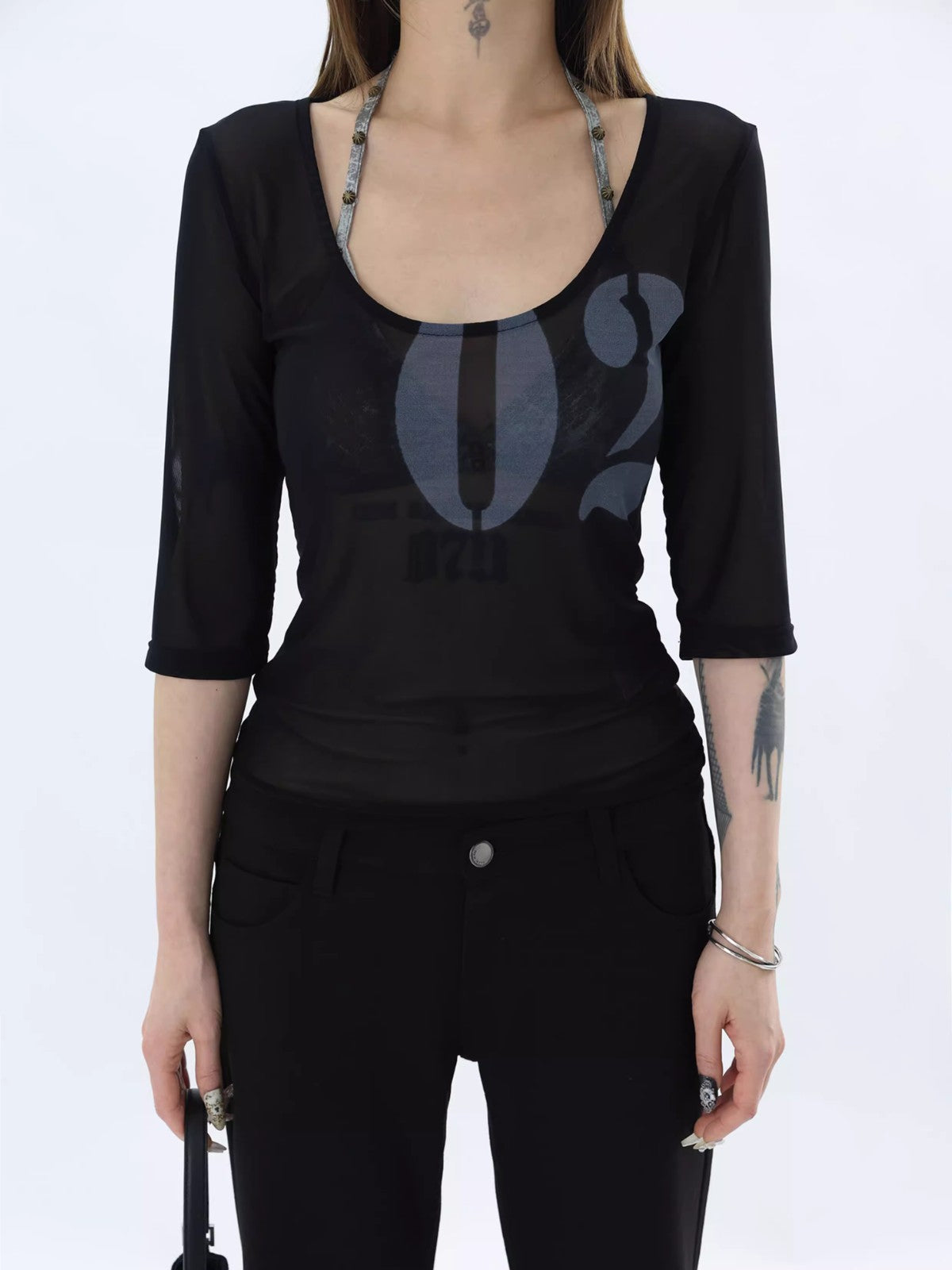 Mesh Sleeve Digital Print Tee