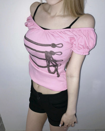 Ruched Graphic Slim Top