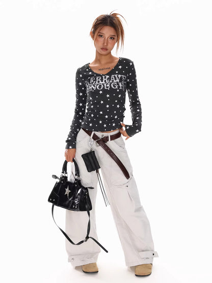 Star Print V Neck Top