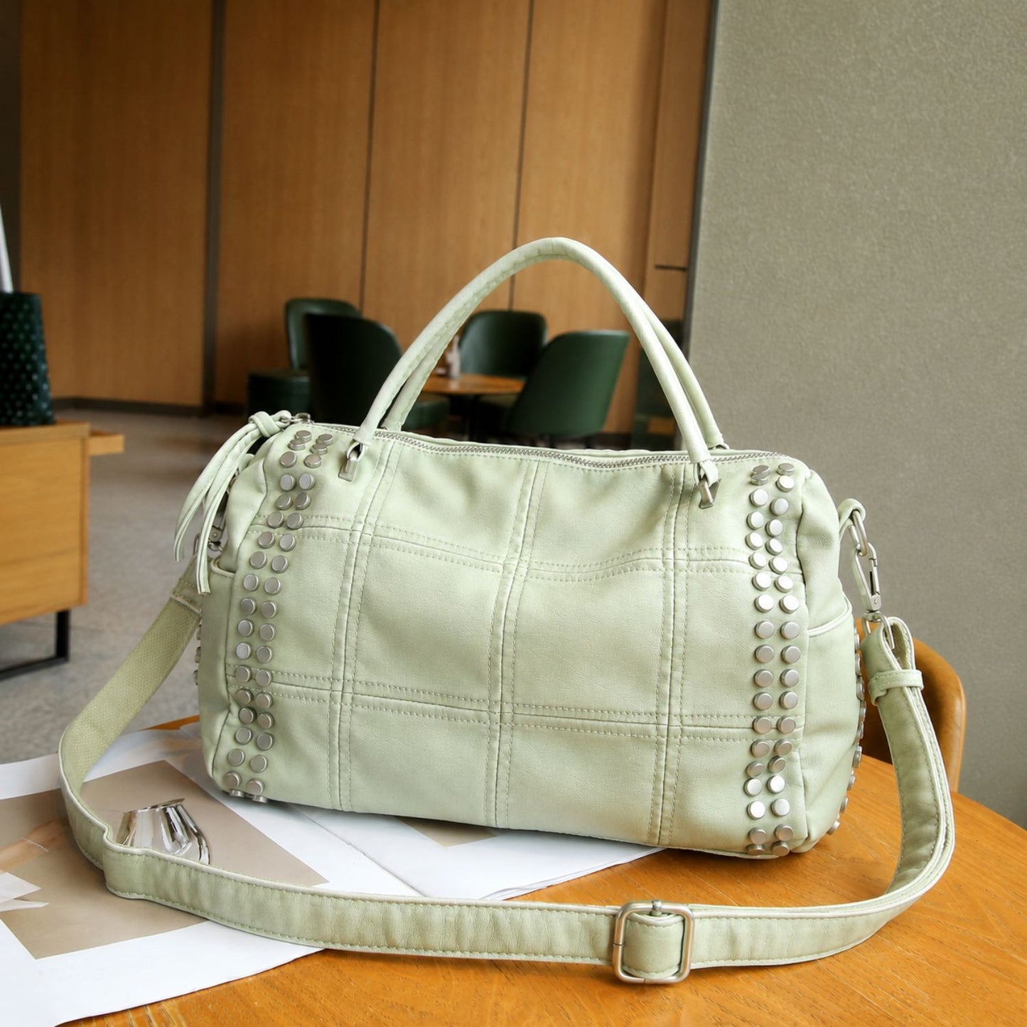 Studded Leather Duffel Bag