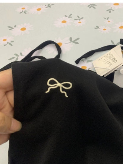 Black Bow Embroidered Camisole Vest for Women