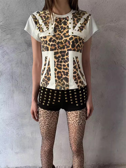Leopard Flag Rivet Graphic T-Shirt