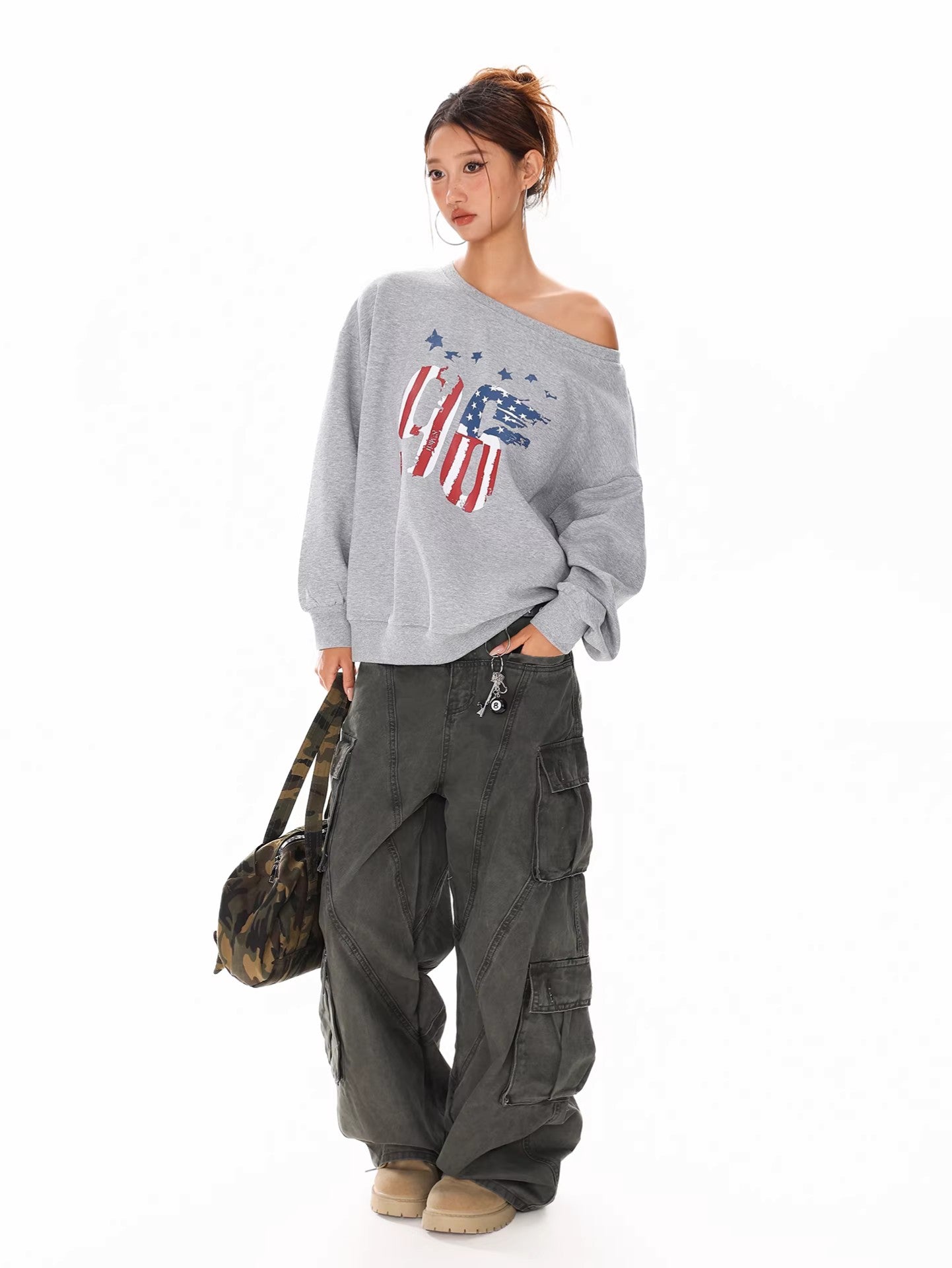 Off Shoulder Graphic Sweatshirt