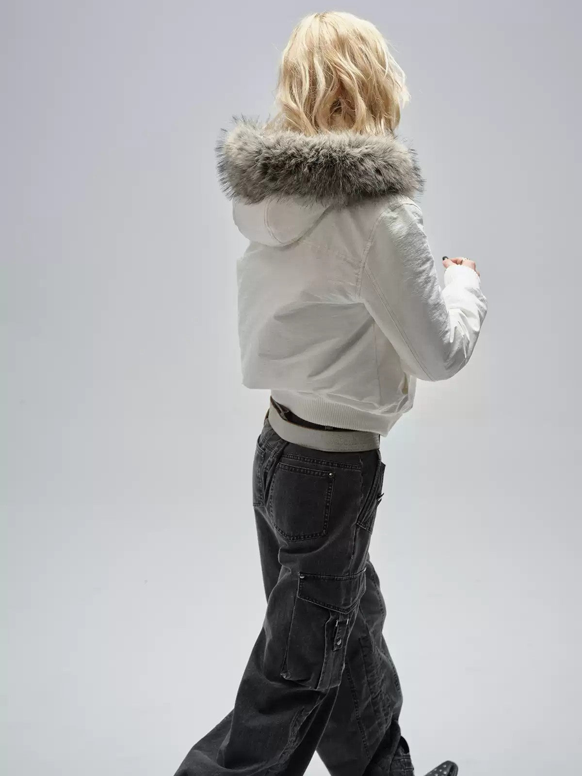 White Hooded Short Slim Puffer Coat