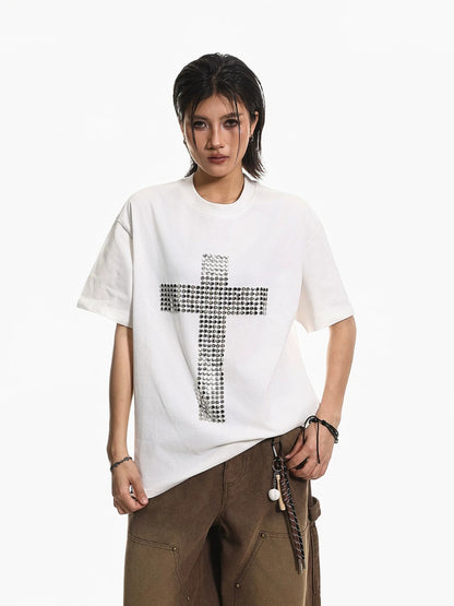 Studded Cross Oversized Punk T-Shirt