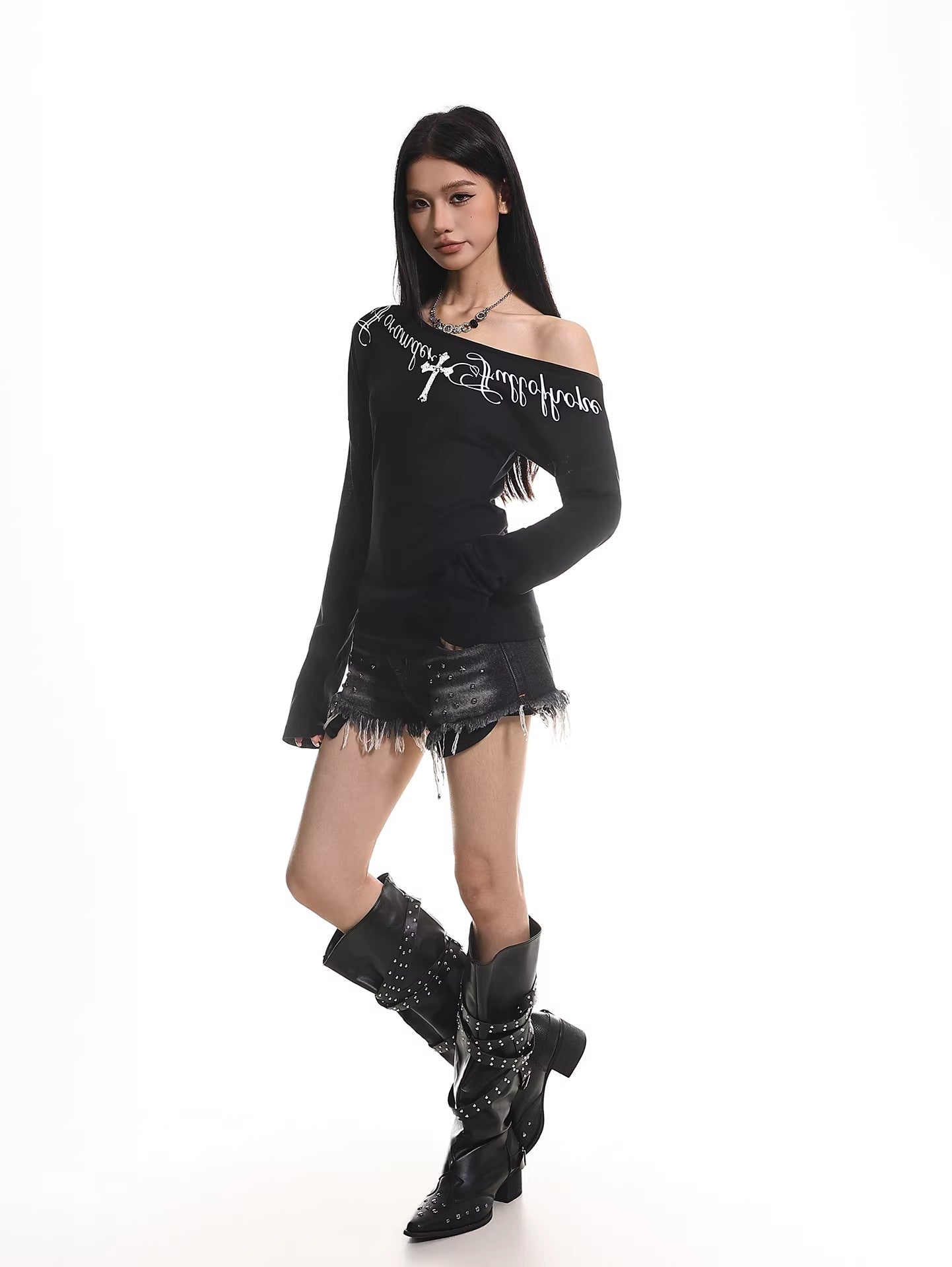 Cross Letter Off Shoulder Top