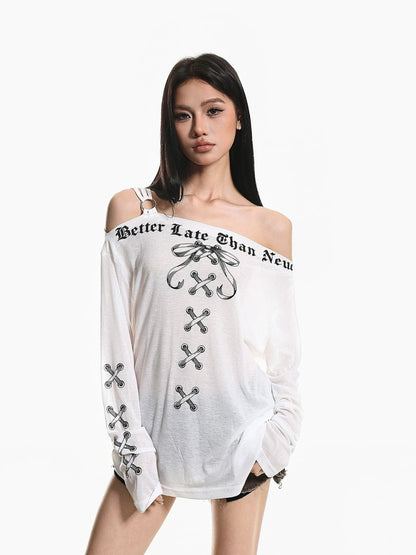 American Retro Off-Shoulder Long Sleeve Top