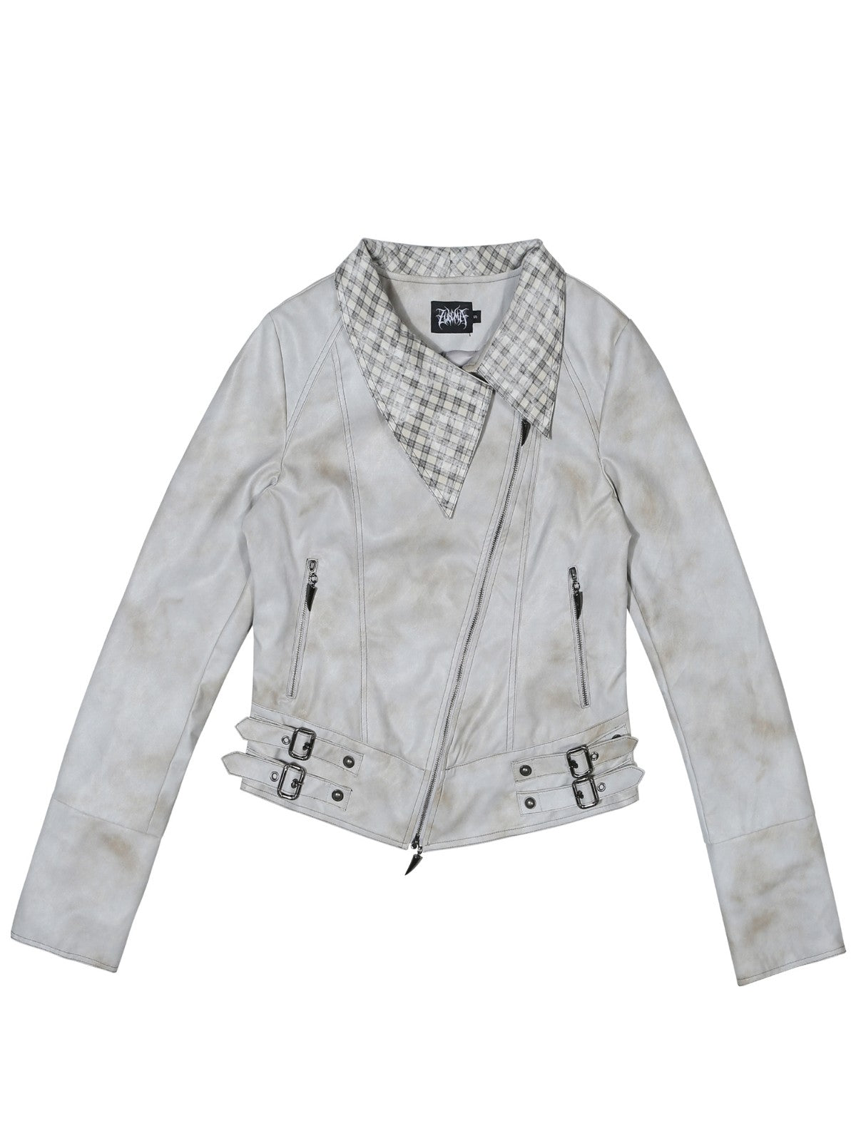 Asymmetrical Collar Distressed PU Jacket