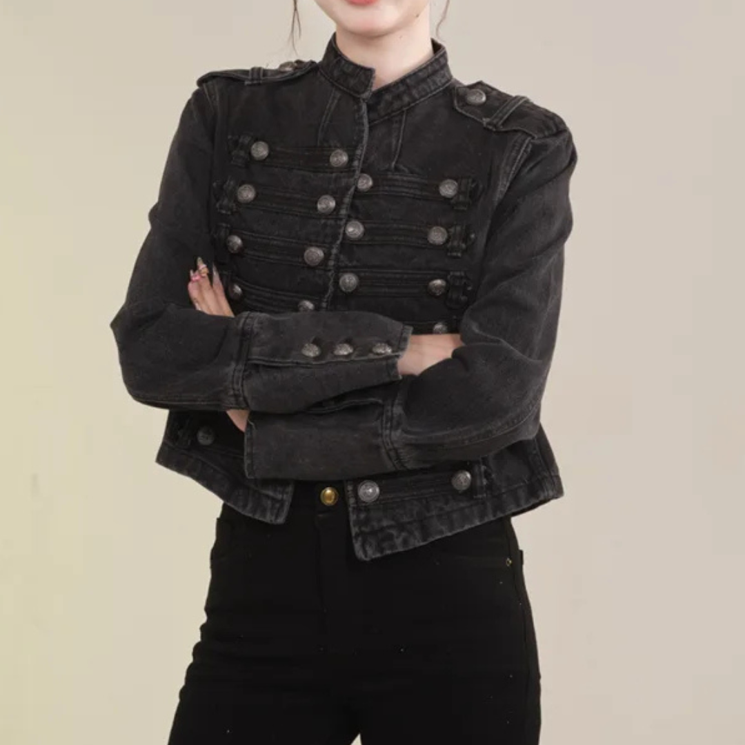 Vintage Band-Inspired Cropped Denim Jacket