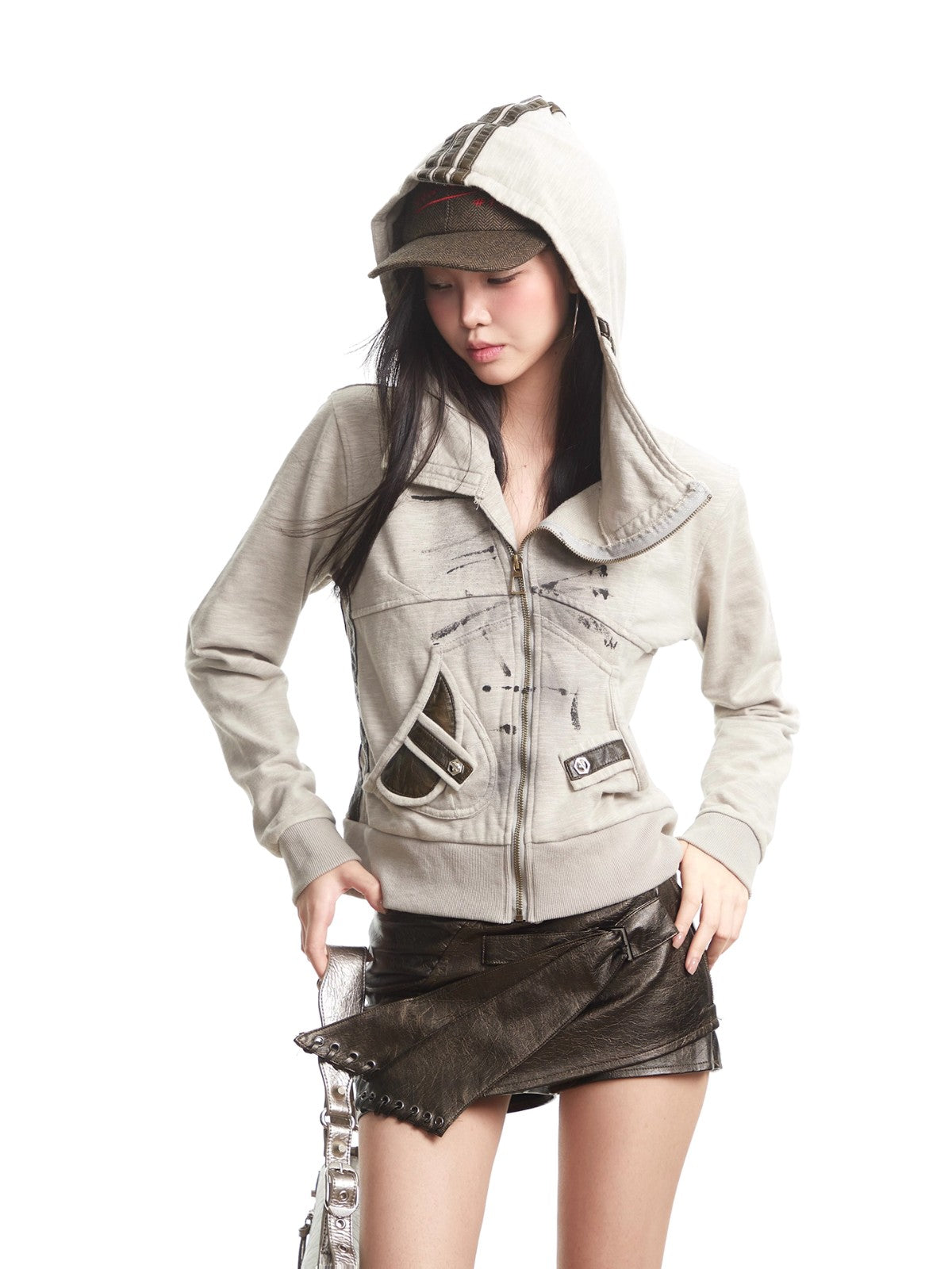Retro Hooded Zipper Short Jacket