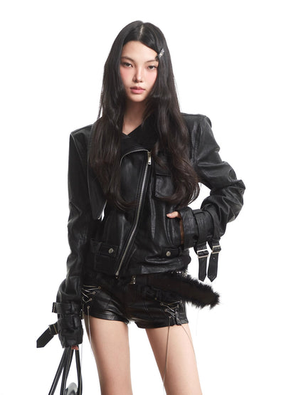 Functional Slim Motorcycle Leather Jacket