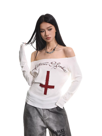 Cross Graphic Off Shoulder Top