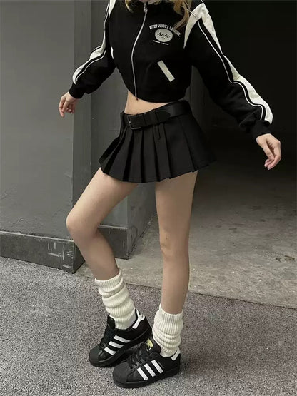 High-Waist Pleated A-Line Mini Skirt for Women