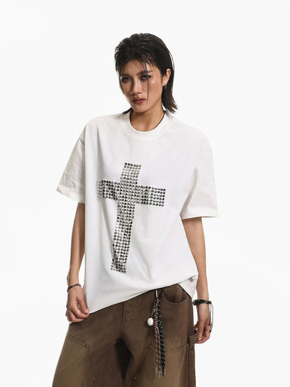 Studded Cross Oversized Punk T-Shirt