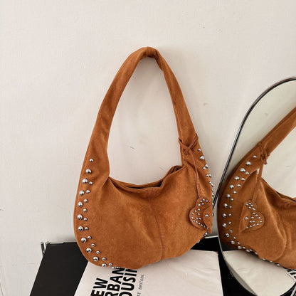 Studded Suede Shoulder Bag