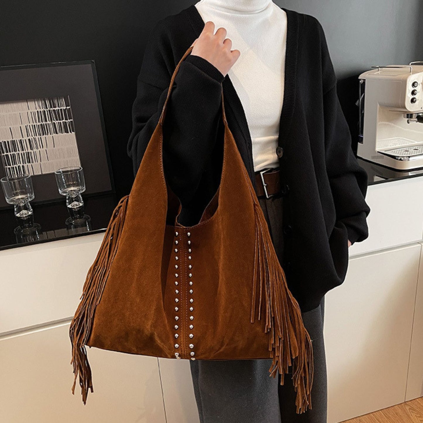 Fringed Suede Shoulder Bag