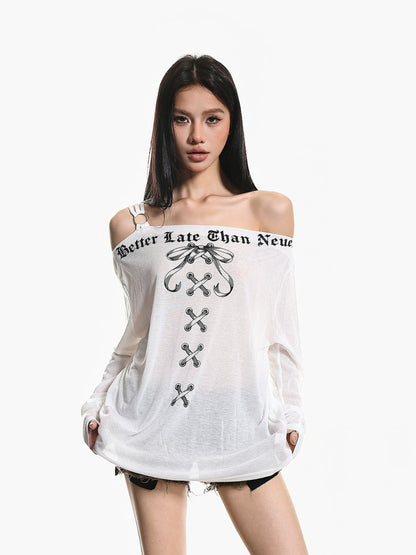 American Retro Off-Shoulder Long Sleeve Top